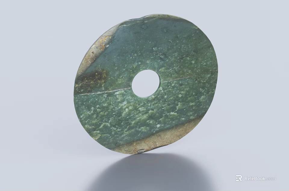 Artisanal Green Round Ceramic Vessel With Central Hole And Textured Surface 3d model 