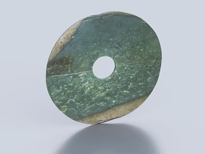 Artisanal Green Round Ceramic Vessel With Central Hole And Textured Surface 3d model