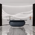 Modern Reception Desk Interior With White Wavy Wall Black Pillars And Marble Floor 3d model
