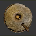 Traditional Stone Grinding Implement with Wooden Handle and Textured Surface Design 3d model