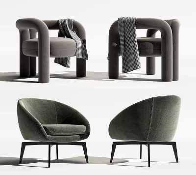 Modern Accent Chair With Curved Back Soft Fabric Metal Legs And Throw Blanket 3d model