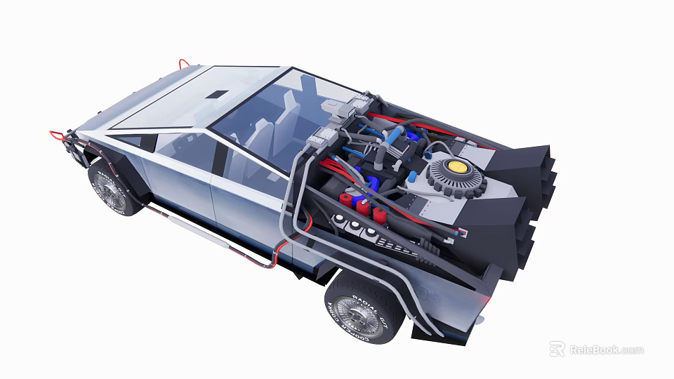 Detailed 3D Rendering of Concept Car With Exposed Engine Battery and Components 3d model 