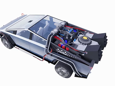 Detailed 3D Rendering of Concept Car With Exposed Engine Battery and Components 3d model
