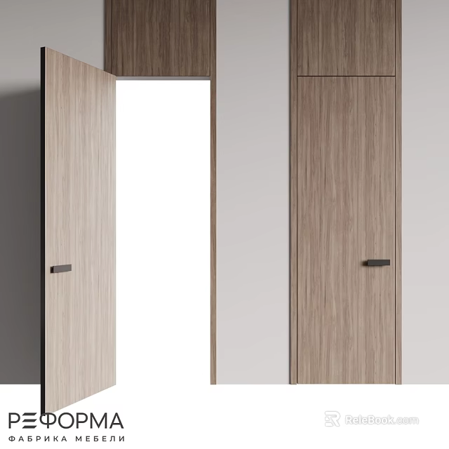 Modern Wooden Hinged Doors with Light Wood Finish Open and Closed in Minimalist Design 3d model 