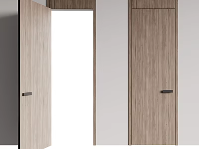 Modern Wooden Hinged Doors with Light Wood Finish Open and Closed in Minimalist Design 3d model
