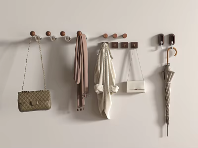 Stylish Wall Mounted Hooks Hanging Handbag Scarf Coat And Umbrella In Entryway 3d model