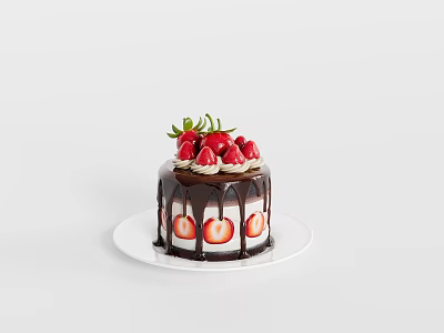 Delicious Strawberry Chocolate Cake Topped With Fresh Strawberries And Chocolate Drizzle 3d model