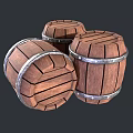 Three Wooden Barrels Decorative Ornament Set With Metal Hoops For Home Decor