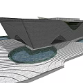 Modern Architectural Structure With Unique Geometric Shape Circular Water Features And Striped Paving 3d model