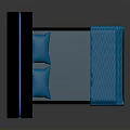 Modern Bed Design With Black Headboard Blue Lines Blue Mattress And Pillows