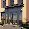 Framed Glass Porch Entrance Structure With Transparent Panels Steps And House Front Greenery