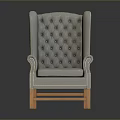 Gray Wingback Armchair With Tufted Backrest And Wooden Legs Classic Design