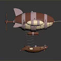 Cartoon Style Striped Airship With Red And White Design Orange Gondola Propeller And Fins
