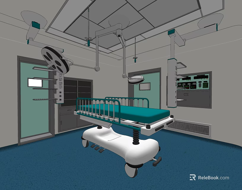 Modern Operating Room Interior With Surgical Bed Lights And Medical Equipment Setup 3d model 