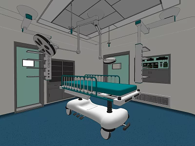 Modern Operating Room Interior With Surgical Bed Lights And Medical Equipment Setup 3d model