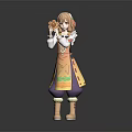 Pink Haired Female Figure Wearing Orange Apron Holding Small Orange Creature With Boots