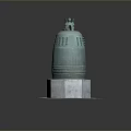 Ancient Bronze Bell With Decorative Patterns Statues On Top And Stone Base