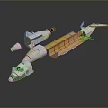 Exploded View Of 3D Spacecraft Model With Silver Body Yellow Internal Structure And Cockpit 3d model