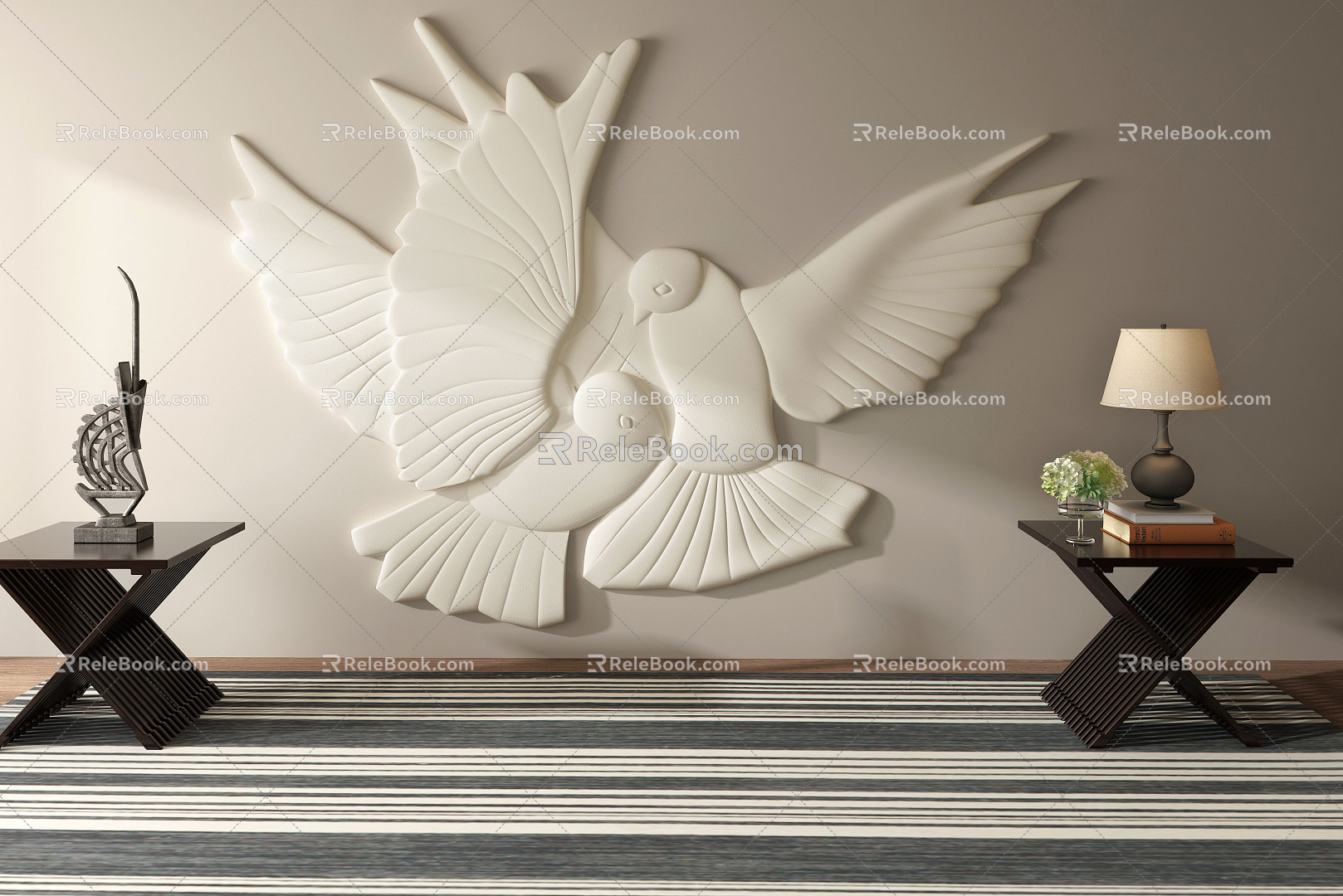 Modern background wall flat pigeon background wall soft bag 3d model