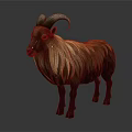 The Brown Goat with Curved Horns and Long Hair Standing Against Gray Background