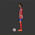 Man Wearing Red White Striped Jersey Blue Shorts Red Socks Standing With Football Arms Outstretched