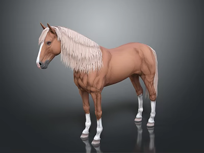 Brown Horse With White Mane Tail And Legs Standing On Gray Background 3d model