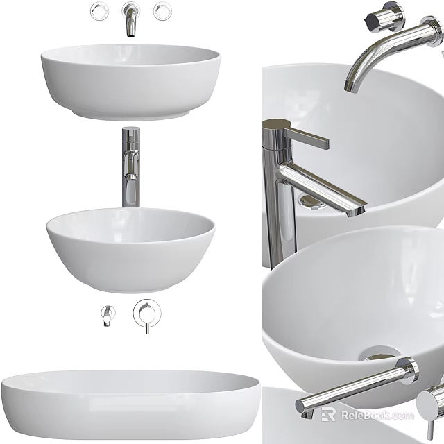 Modern Ceramic Above Counter Washbasin With Round Shape And Chrome Faucet 3d model 