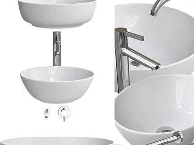 Modern Ceramic Above Counter Washbasin With Round Shape And Chrome Faucet 3d model