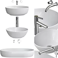 Modern Ceramic Above Counter Washbasin With Round Shape And Chrome Faucet