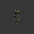 Green And Black Camo Off Road Motorcycle With Knobby Tires And Exposed Mechanics