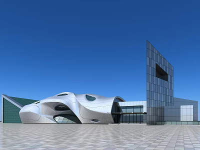 Modern Museum Building With Curved White Structure And Glass Facade Design 3d model
