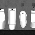 Modern Urinals With Different Shapes Mounted On Gray Bathroom Wall Surface