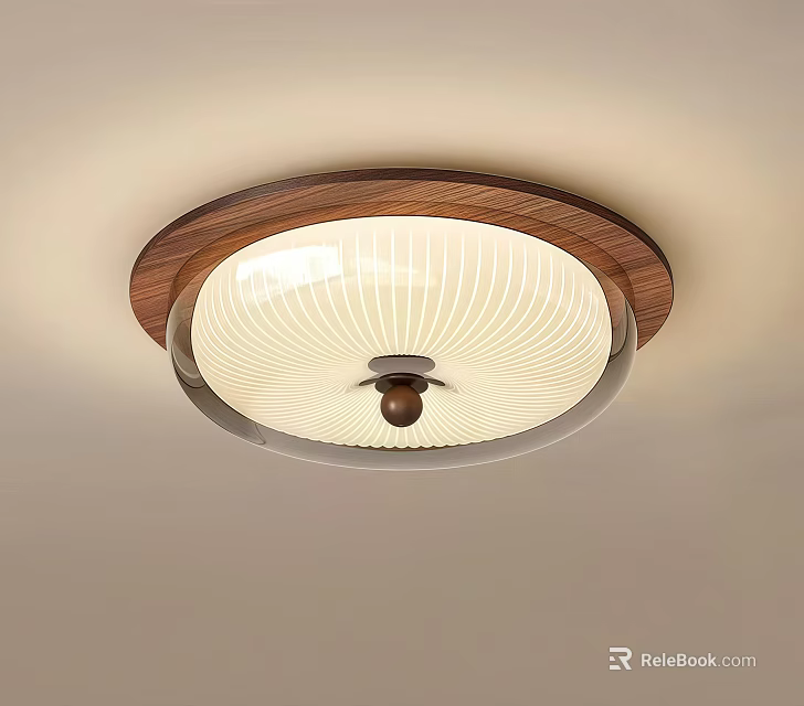 Elegant Modern Round Wooden Frame Ceiling Light With White Striped Lampshade 3d model