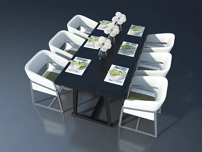 Modern Hinged Door In Dining Room With Black Table And White Chairs 3d model
