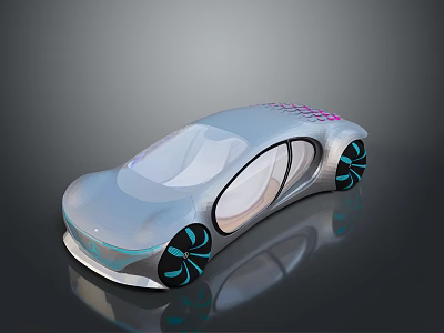 Futuristic Concept Car Featuring Sleek Silver Aerodynamic Body Transparent Elements and Blue Illuminated Wheels 3d model
