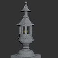 Outdoor Stone Lantern with Multi Tiered Structure Square Base and Translucent Windows
