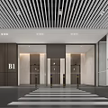 Modern Parking Garage B1 Level Entrance With Turnstiles And Sleek Ceiling Lighting Design