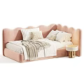 Modern Cream Style Soft Upholstered Kids Bed With Exquisite Headboard Design And Multiple Optional Colors