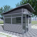 Modern Outdoor Security Booth With Glass Walls Metal Structure And Green Surroundings