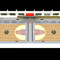 Basketball Gym Interior With Chinese National Flag Display Boards And Seats