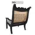 Classic Black Accent Chair With Woven Rattan Back And Geometric Pattern Cushion