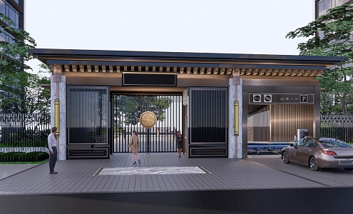 The main entrance of the new Chinese-style gate community, the entrance of the gate building, the entrance of the ground floor. 3d model