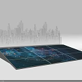 Commercial Equipment Display Mat With Blue Intricate Patterns And City Skyline Silhouette