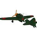 Vintage Fighter Plane with Green Body Orange Propeller Red Wing Markings and Landing Gear Down