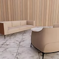 Beige Sofa And Coffee Table Set With Armchairs On Marble Patterned Floor 3d model