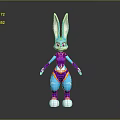 Vibrant 3D Game Animation Rabbit Character With Blue Ears Purple Eyes And Colorful Outfit