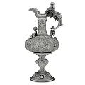 Antique Silver Ewer With Ornate Carved Design Decorative Handle And Base