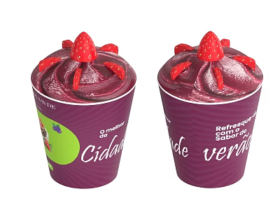 Refreshing Purple Smoothie Cups With Fresh Strawberry Toppings And Vibrant Design 3d model