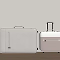 Light Gray Leather Suitcases With Metal Accents On Wooden Floor Against Light Wall