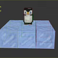 Cute Pixelated Penguin Standing On Blue Textured Block Base 3D Render